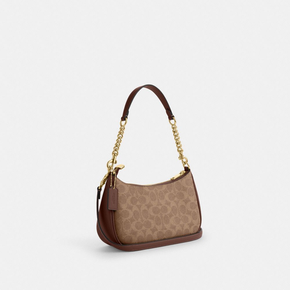 Coach Teri Shoulder Bag In Signature Canvas Gold Tan Brown