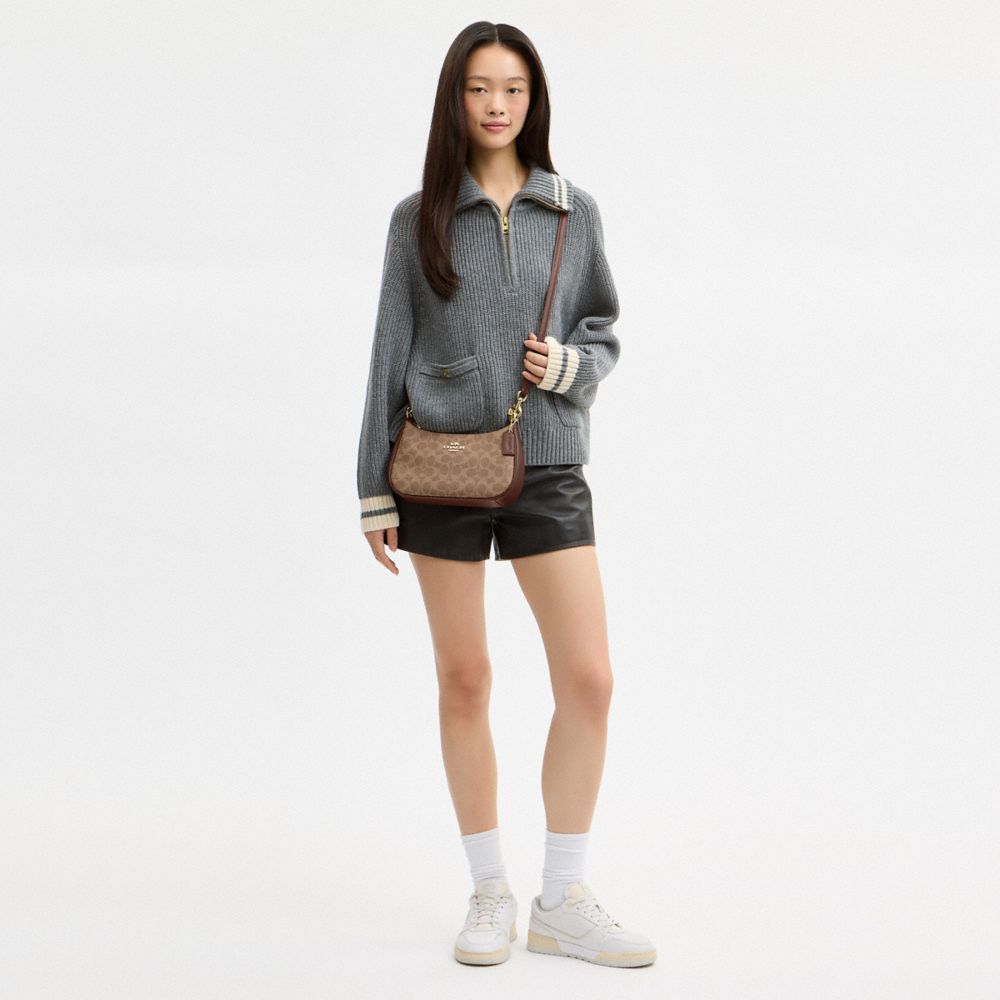 Coach Teri Shoulder Bag In Signature Canvas Gold Tan Brown