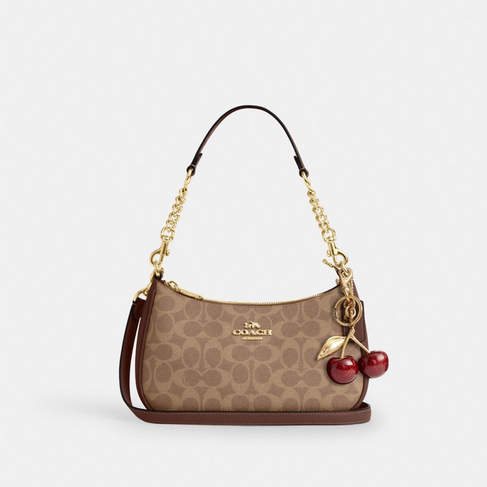 Coach Teri Shoulder Bag In Signature Canvas Gold Tan Brown