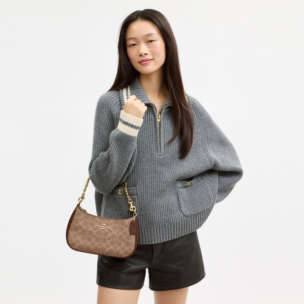 Coach Teri Shoulder Bag In Signature Canvas Gold Tan Brown