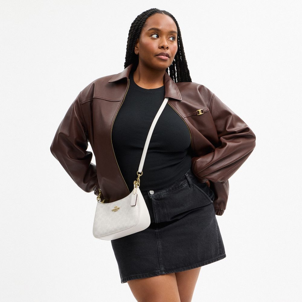 Coach Teri Shoulder Bag In Signature Canvas Gold White Chalk