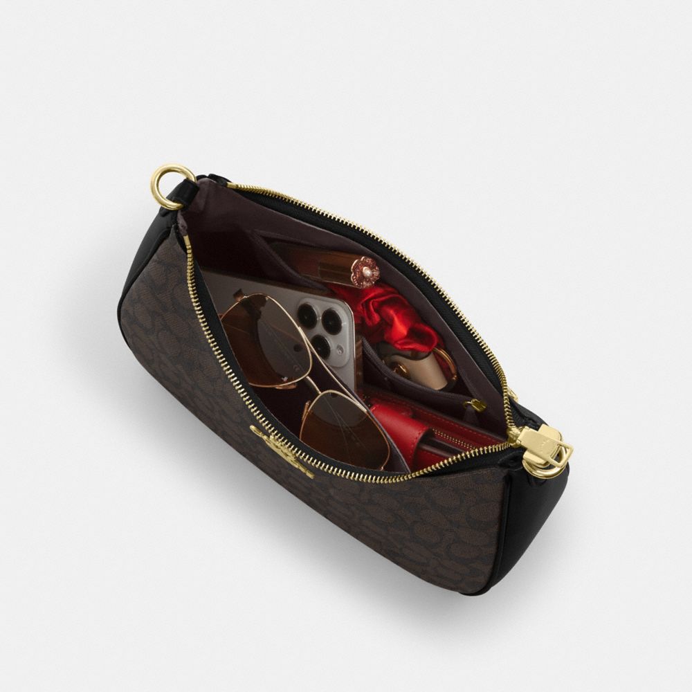 Coach Teri Hobo Bag In Signature Canvas Gold Walnut Black