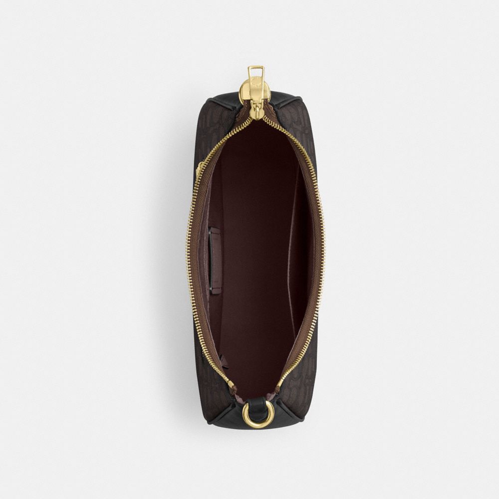 Coach Teri Hobo Bag In Signature Canvas Gold Walnut Black