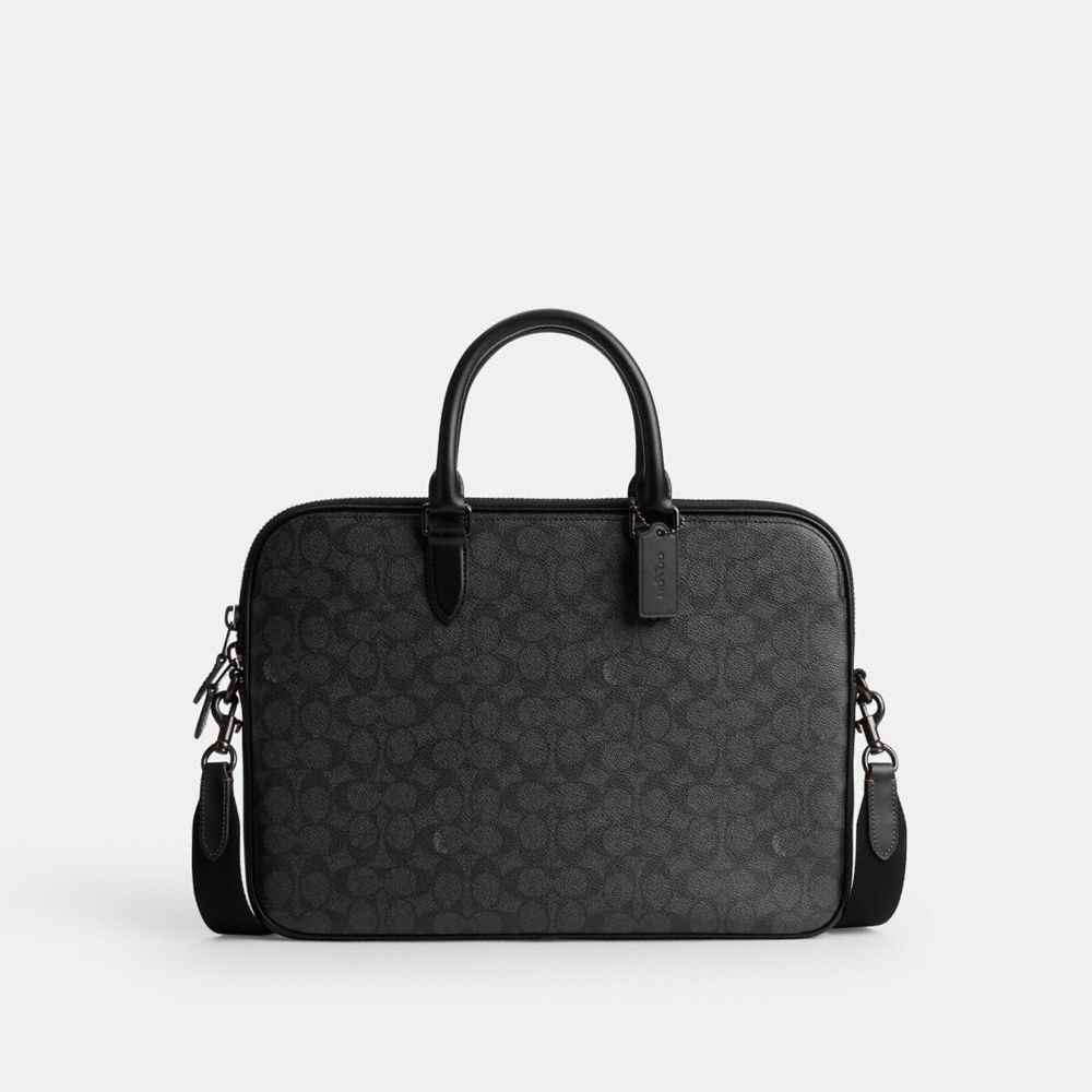 Coach Gotham Slim Briefcase In Signature Canvas Charcoal Signature