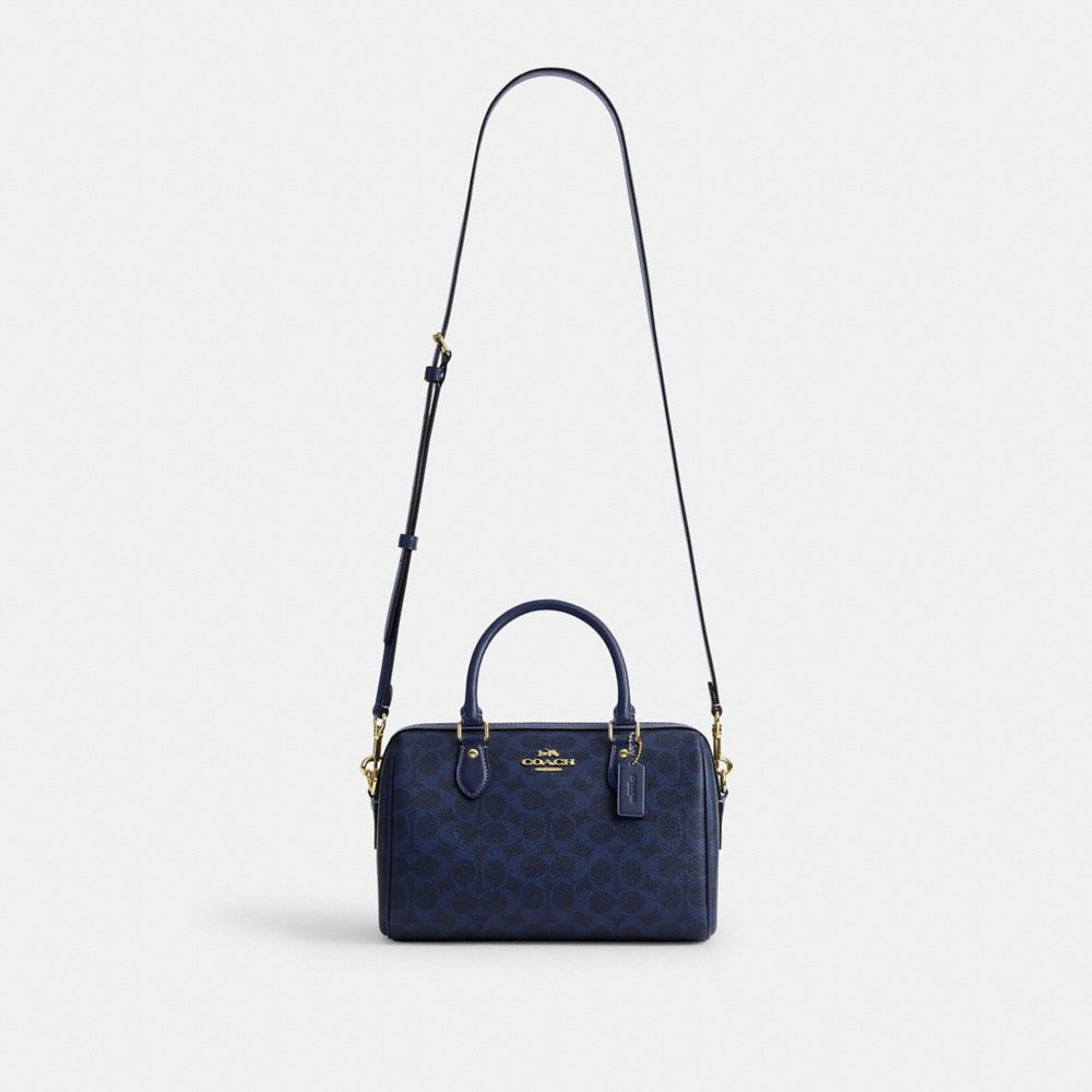 Coach Rowan Satchel Bag In Signature Canvas Gold/Navy