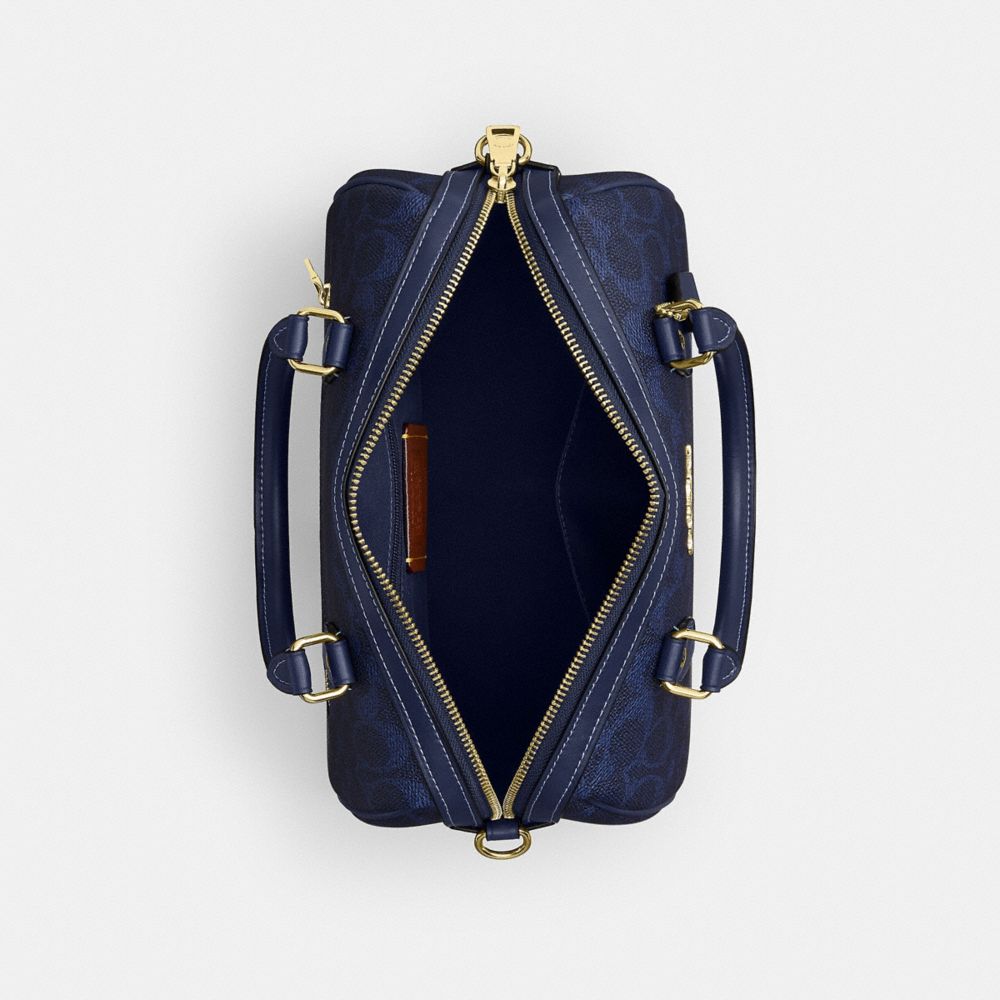 Coach Rowan Satchel Bag In Signature Canvas Gold/Navy