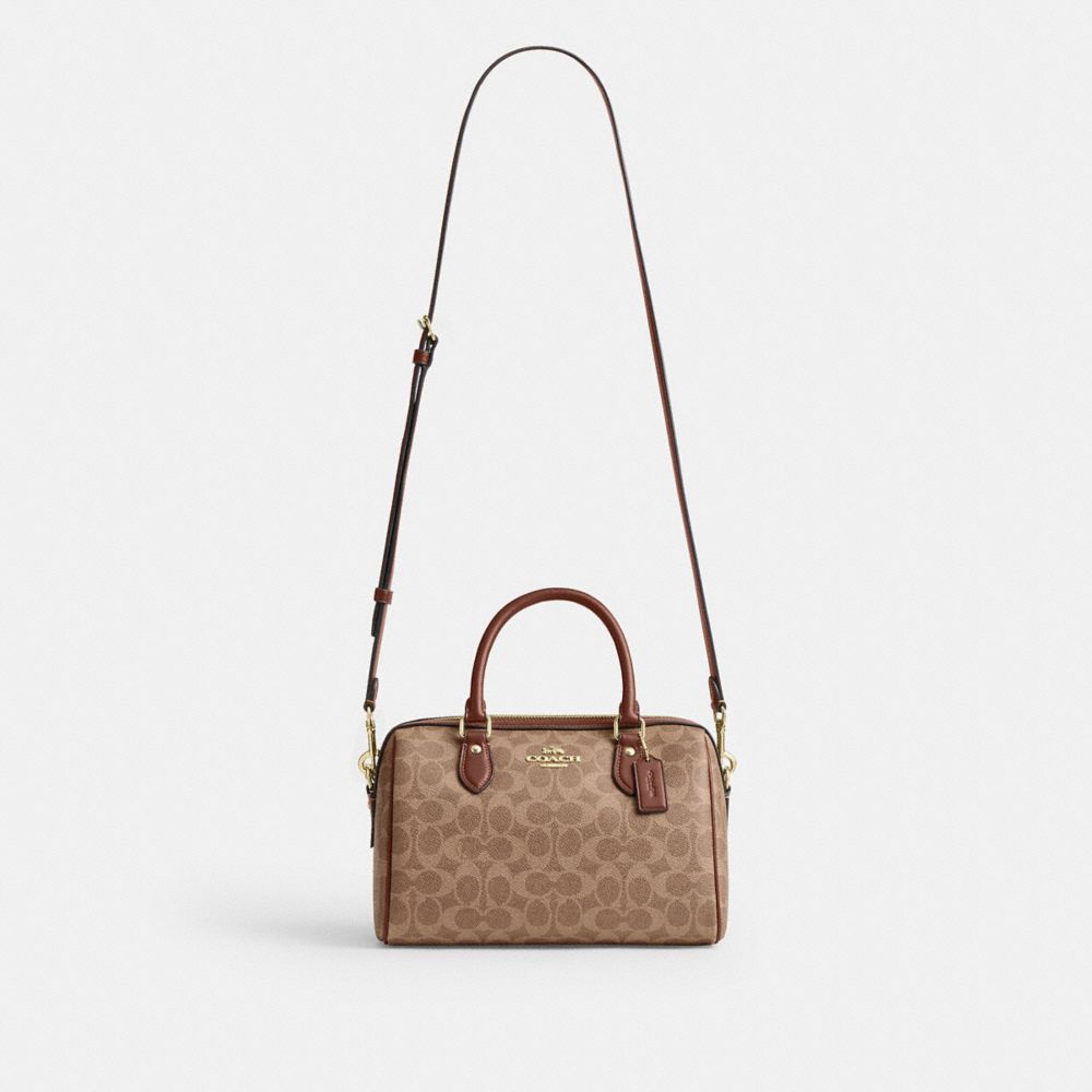 Coach Rowan Satchel Bag In Signature Canvas Gold Tan Brown