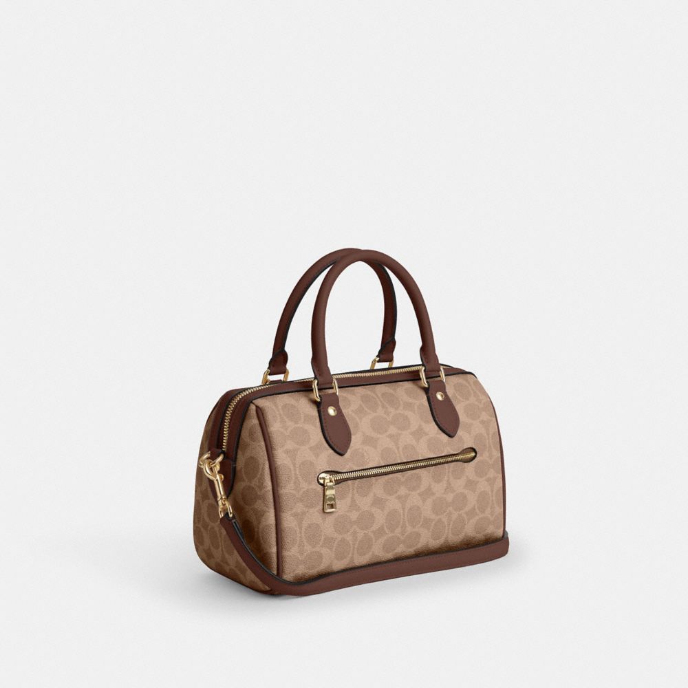 Coach Rowan Satchel Bag In Signature Canvas Gold Tan Brown