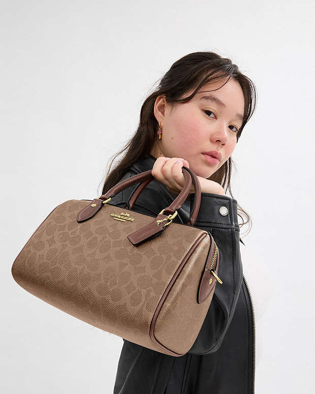 Rowan Satchel Bag In Signature Canvas Signature Canvas-Gold-Tan-Brown Signature Canvas-Gold-Tan-Brown