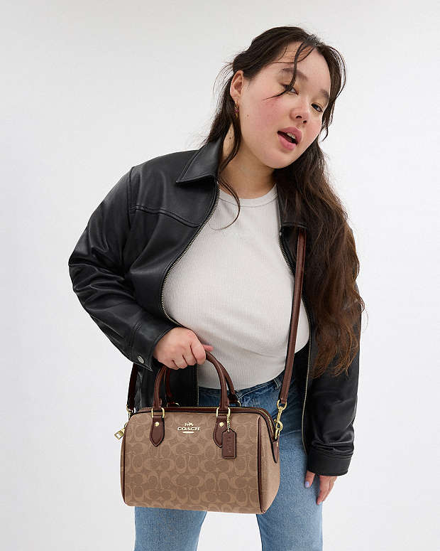 Rowan Satchel Bag In Signature Canvas Signature Canvas-Gold-Tan-Brown Signature Canvas-Gold-Tan-Brown