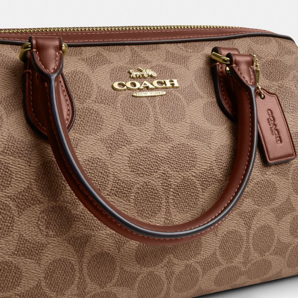 Coach Rowan Satchel Bag In Signature Canvas Gold Tan Brown
