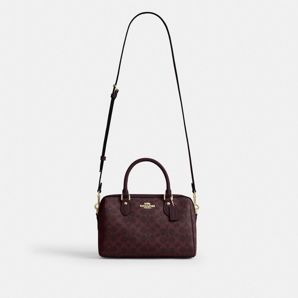Coach Rowan Satchel Bag In Signature Canvas Gold/Black Currant Multi