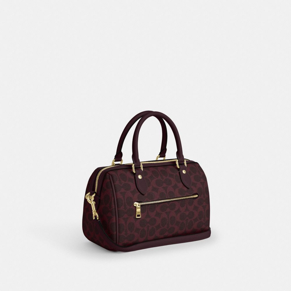 Coach Rowan Satchel Bag In Signature Canvas Gold/Black Currant Multi