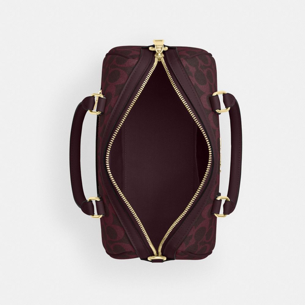 Coach Rowan Satchel Bag In Signature Canvas Gold/Black Currant Multi