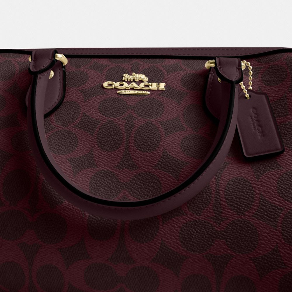 Coach Rowan Satchel Bag In Signature Canvas Gold/Black Currant Multi