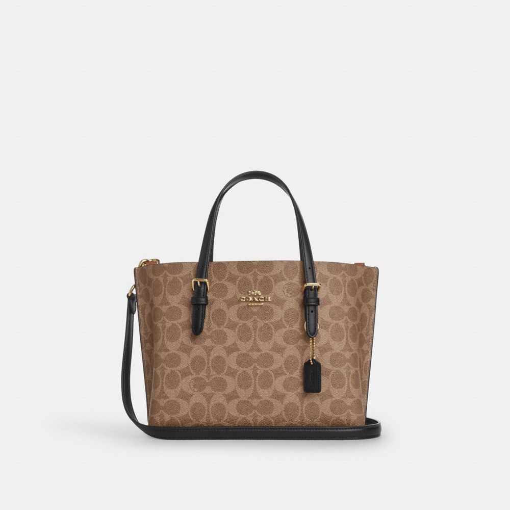 Coach Mollie Tote Bag 25 In Signature Canvas Gold Tan Black