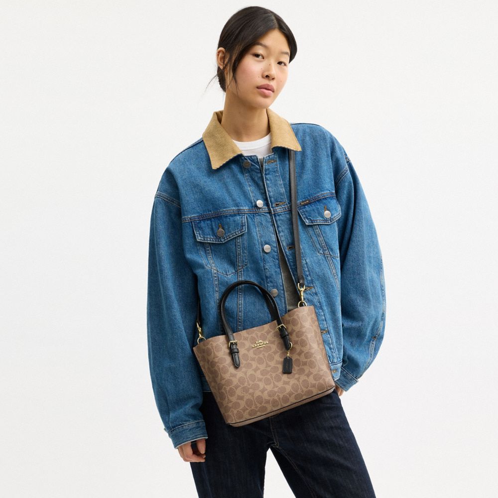 Coach Mollie Tote Bag 25 In Signature Canvas Gold Tan Black