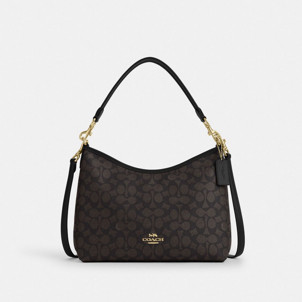 Coach Laurel Shoulder Bag In Signature Canvas Gold Walnut Black