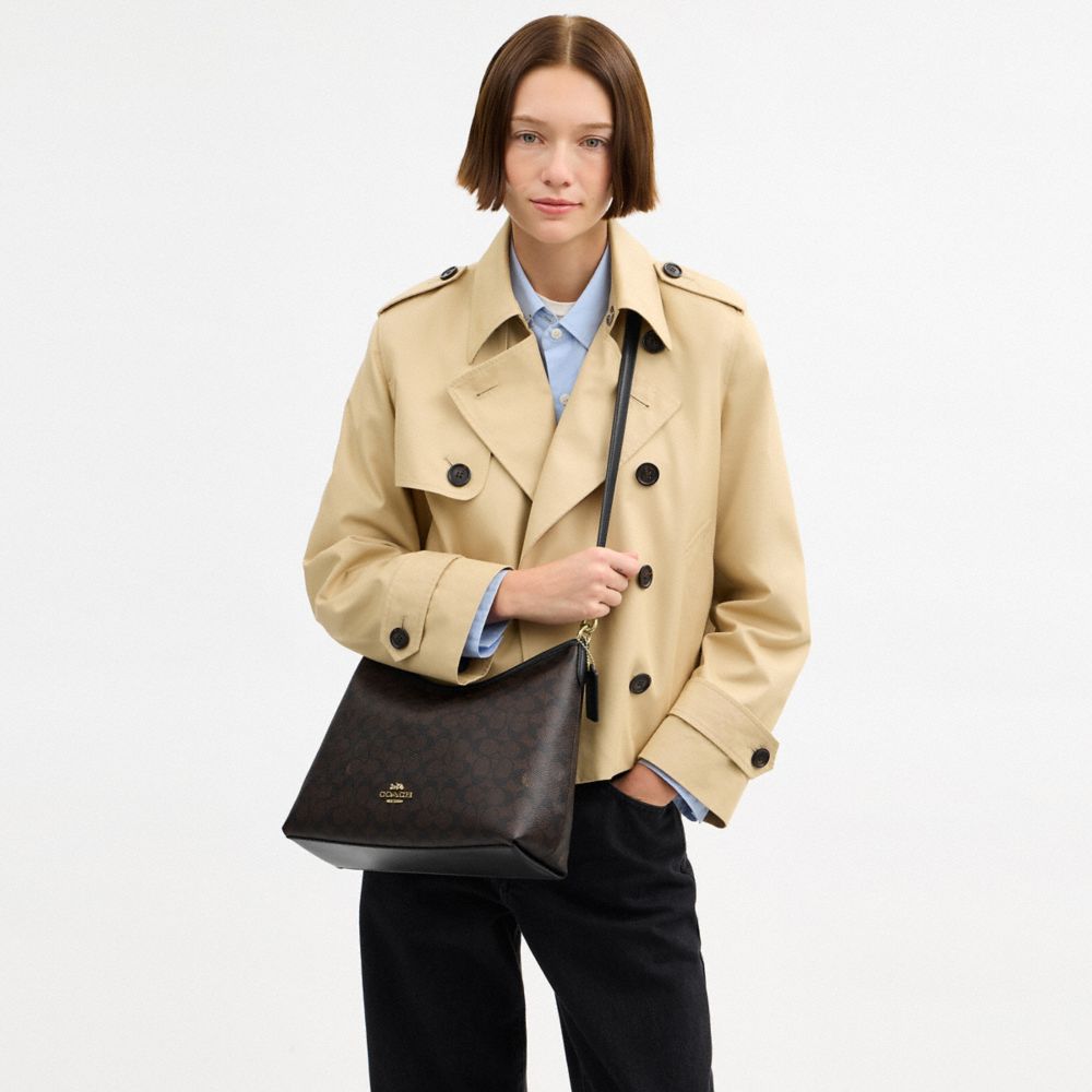Coach Laurel Shoulder Bag In Signature Canvas Gold Walnut Black
