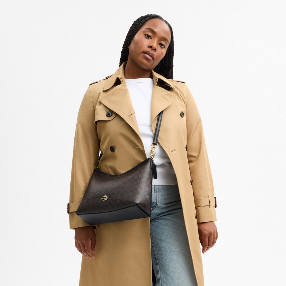 Coach Laurel Shoulder Bag In Signature Canvas Gold Walnut Black