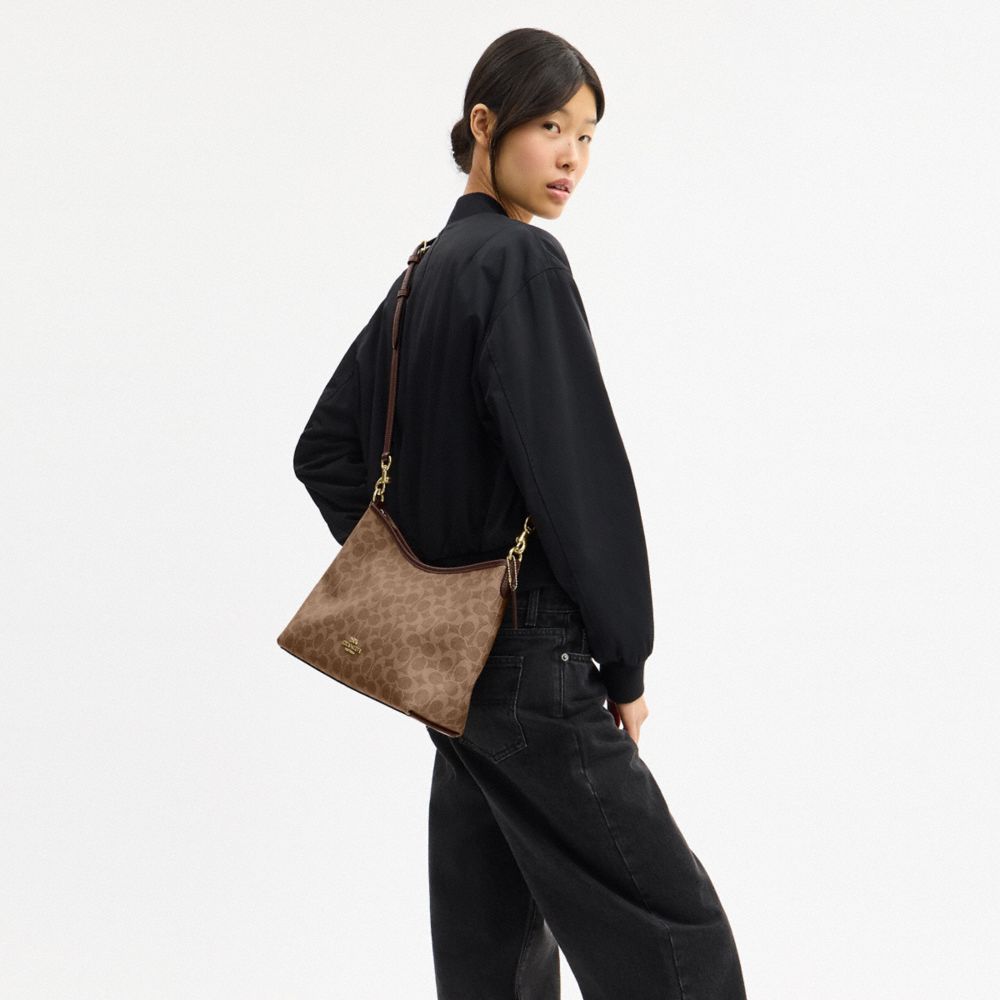Coach Laurel Shoulder Bag In Signature Canvas Gold Tan Brown