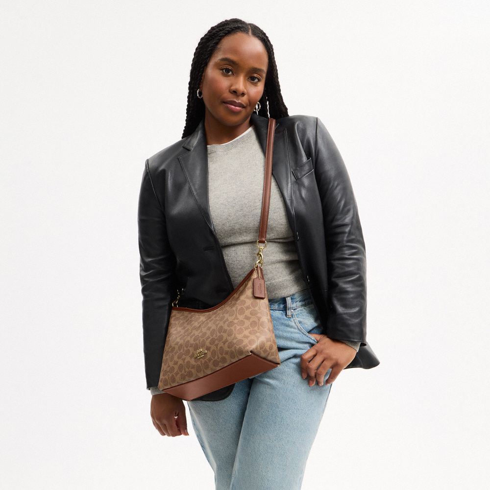 Coach Laurel Shoulder Bag In Signature Canvas Gold Tan Brown