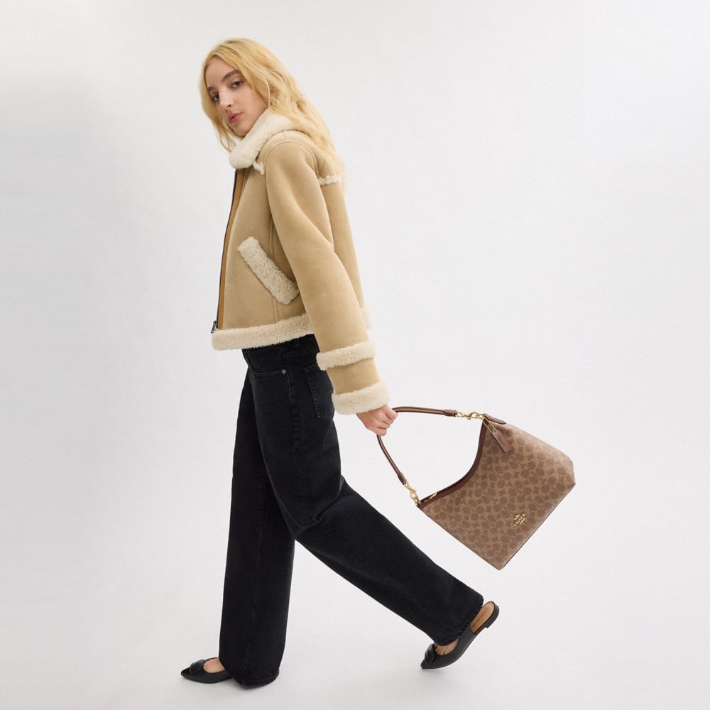 Coach Laurel Shoulder Bag In Signature Canvas Gold Tan Brown