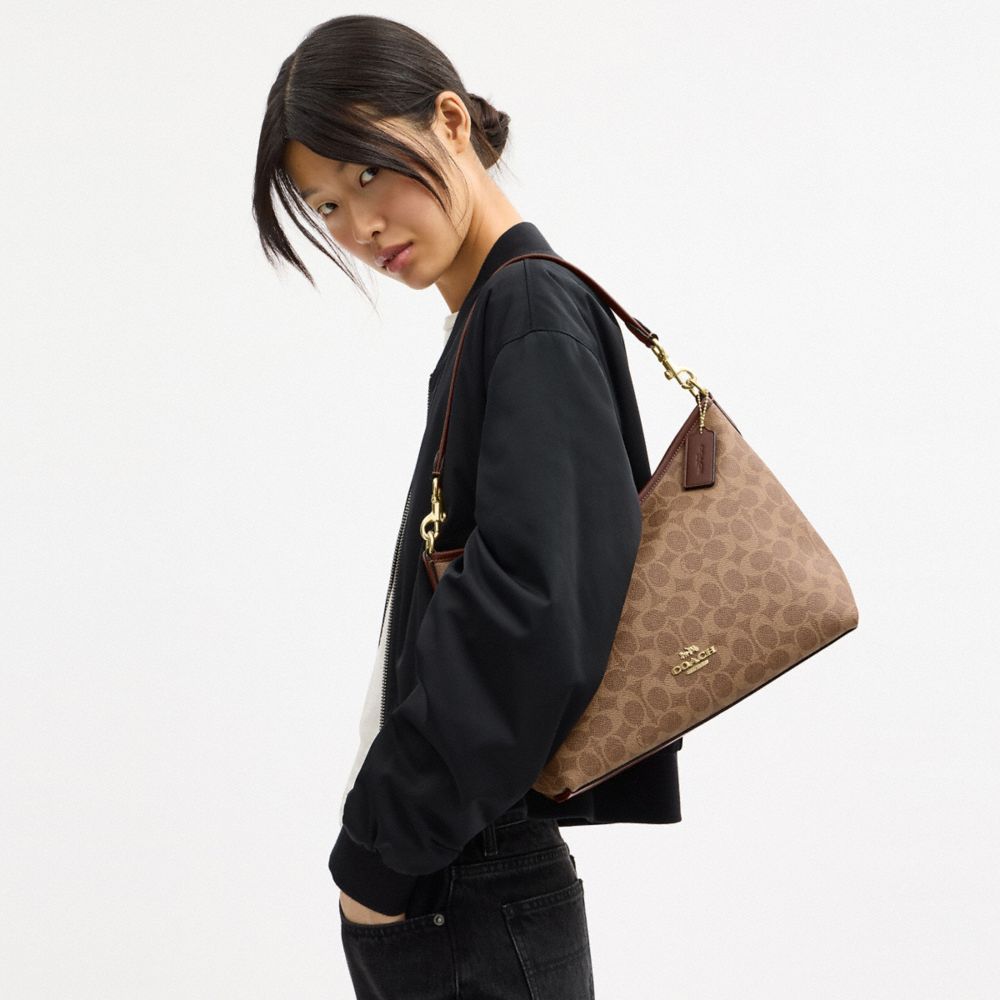 Coach Laurel Shoulder Bag In Signature Canvas Gold Tan Brown