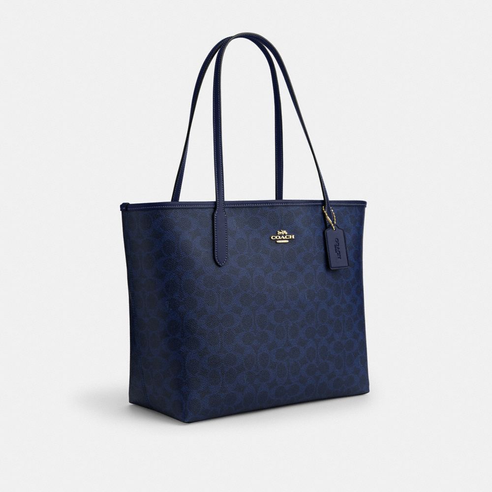 Coach City Tote Bag In Signature Canvas Gold/Navy