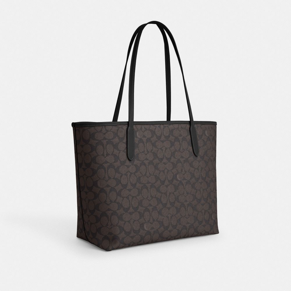 Coach City Tote Bag In Signature Canvas Gold Walnut Black