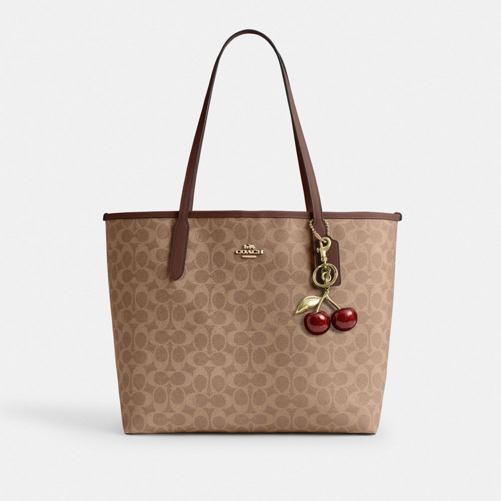Coach City Tote Bag In Signature Canvas Gold Tan Brown