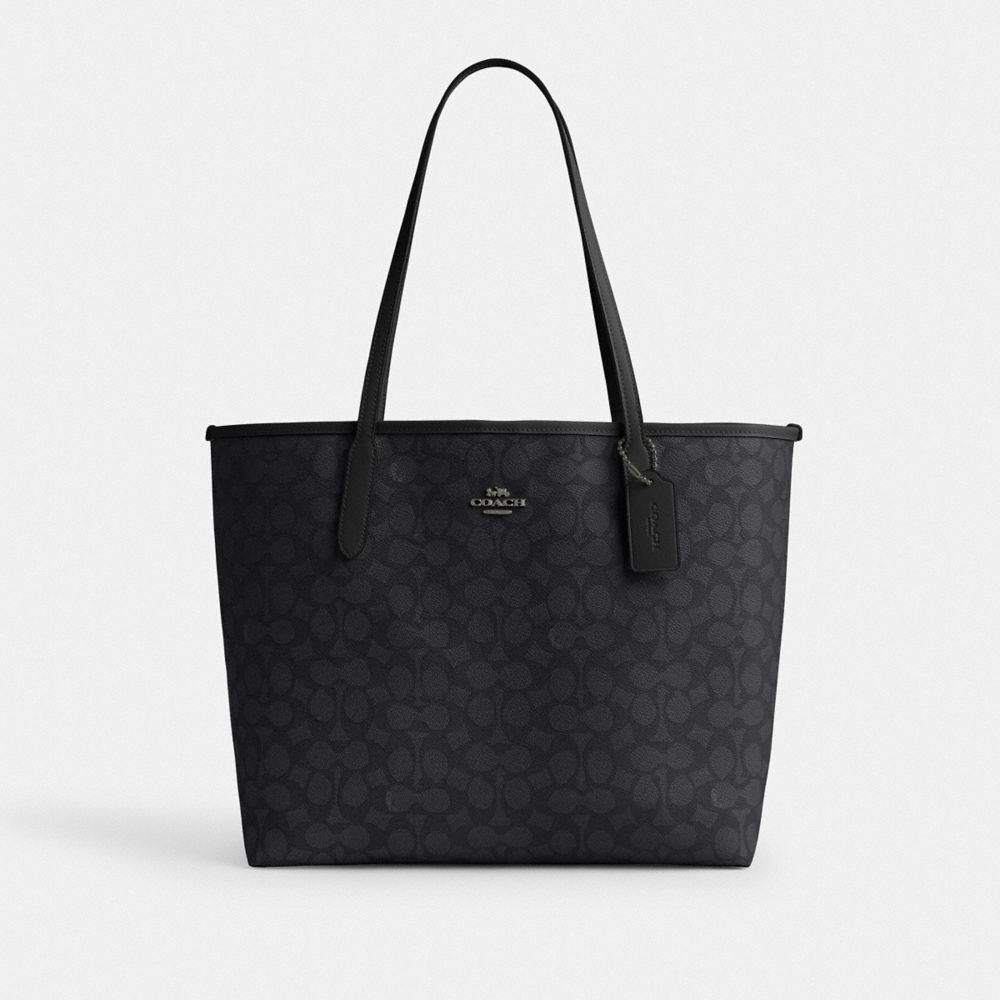Coach City Tote Bag In Signature Canvas Gunmetal Charcoal Black