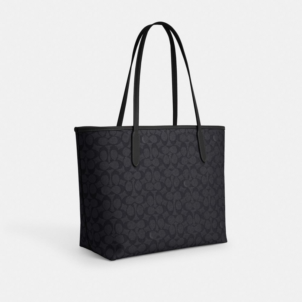 Coach City Tote Bag In Signature Canvas Gunmetal Charcoal Black