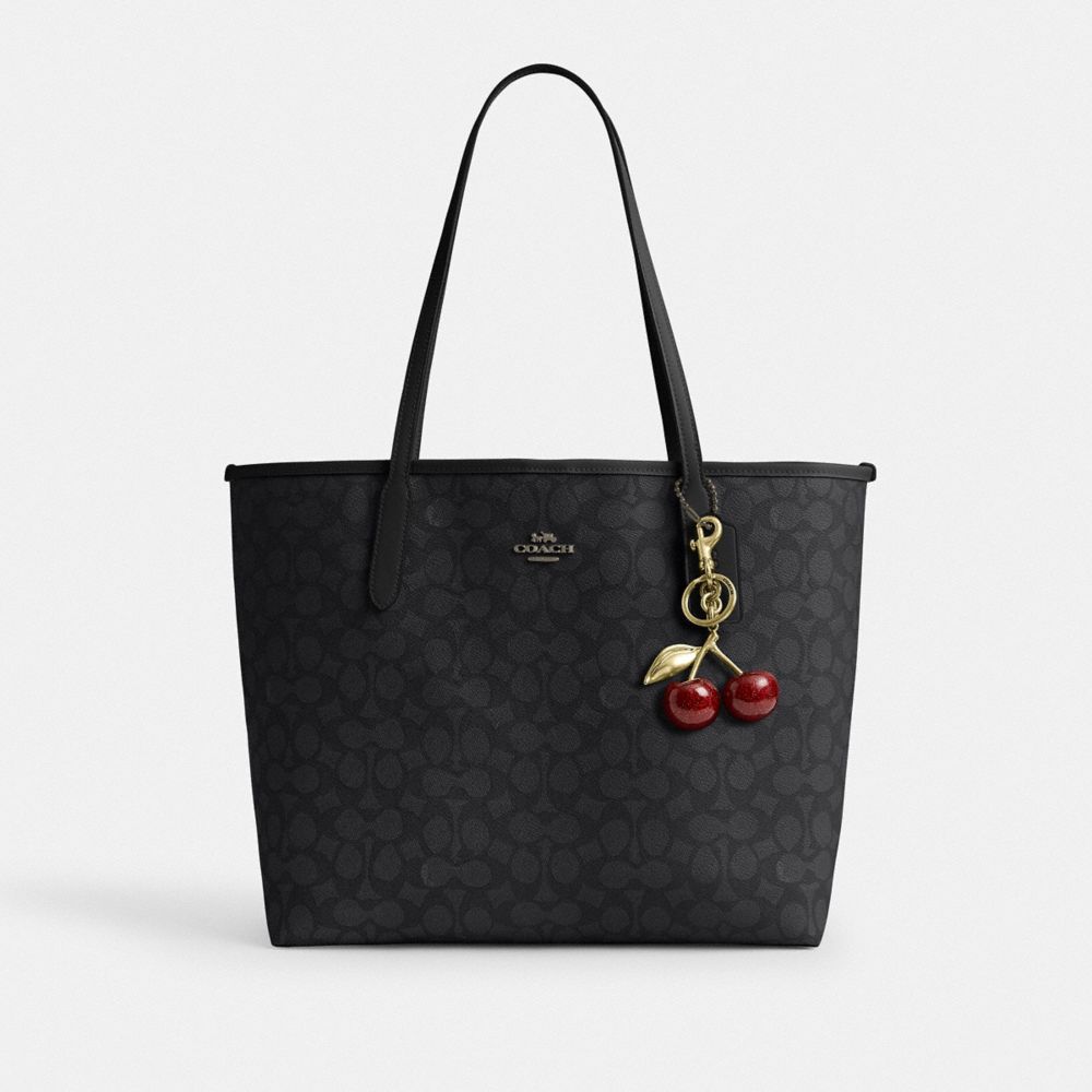 Coach City Tote Bag In Signature Canvas Gunmetal Charcoal Black