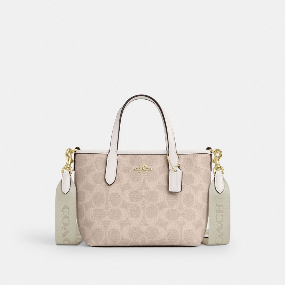 Coach City Mini Tote Bag In Signature Canvas Gold Sand Chalk