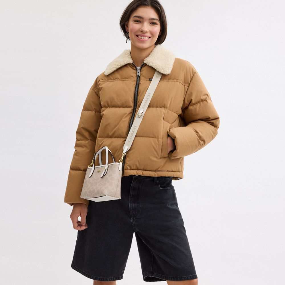 Coach City Mini Tote Bag In Signature Canvas Gold Sand Chalk