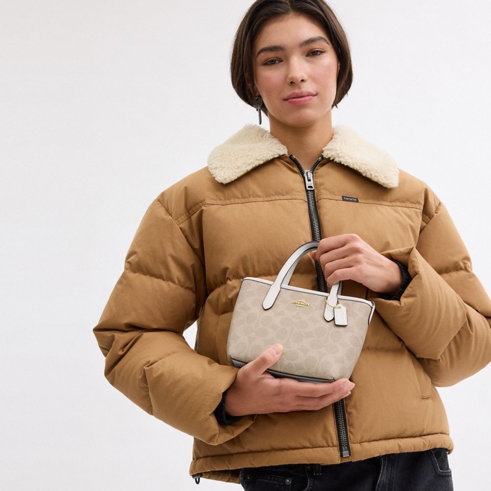 Coach City Mini Tote Bag In Signature Canvas Gold Sand Chalk