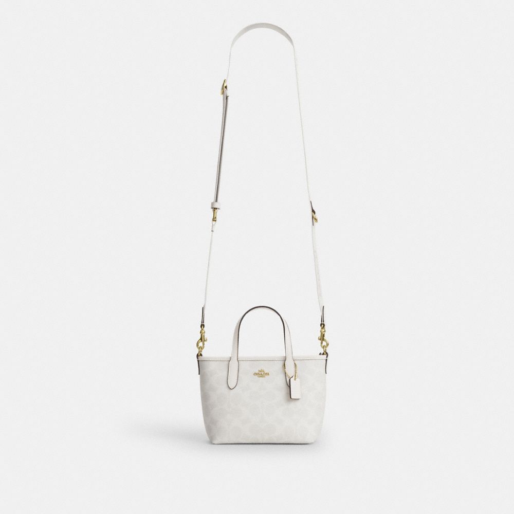 Coach City Mini Tote Bag In Signature Canvas Gold/White/Chalk