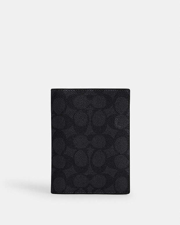 Passport Card Case In Signature Canvas Signature Canvas-Gunmetal-Charcoal-Black Signature Canvas-Gunmetal-Charcoal-Black