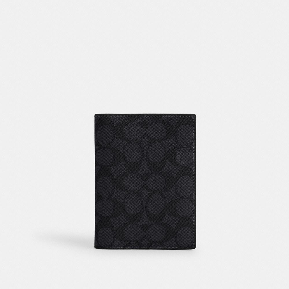 Coach Passport Card Case In Signature Canvas Gunmetal Charcoal Black