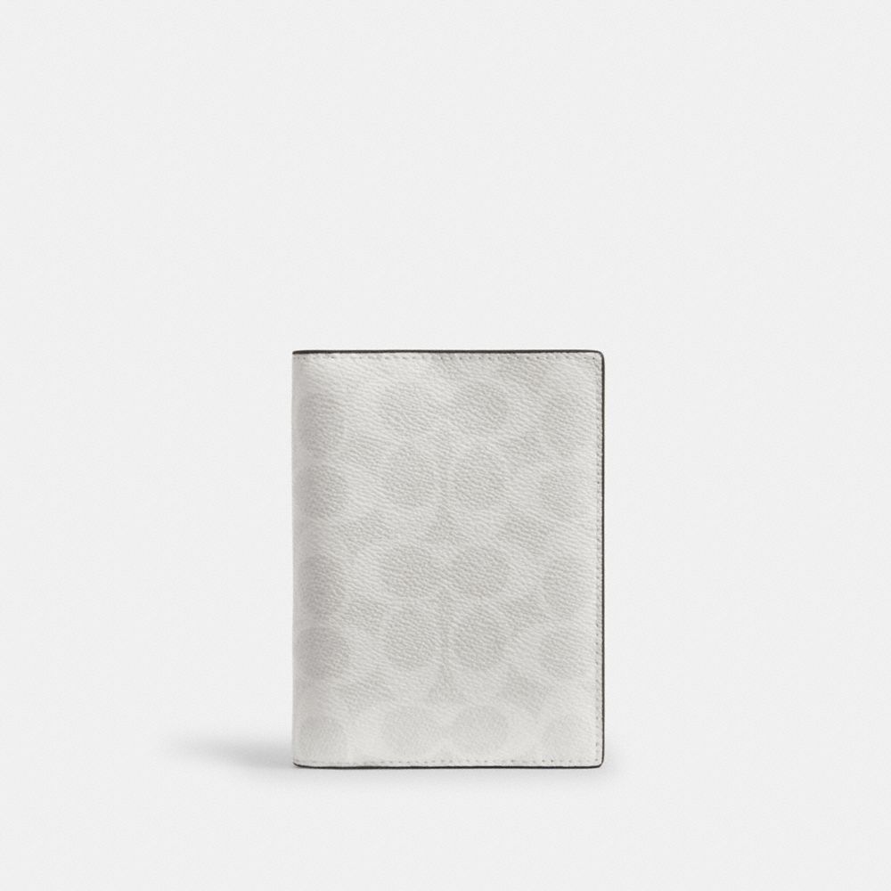 Coach Passport Card Case In Signature Canvas Gunmetal Chalk Black