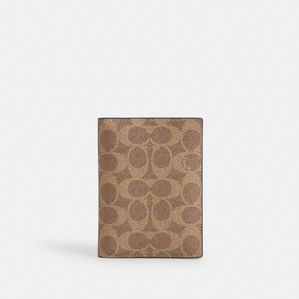 Coach Passport Card Case In Signature Canvas Gunmetal/Tan/Black