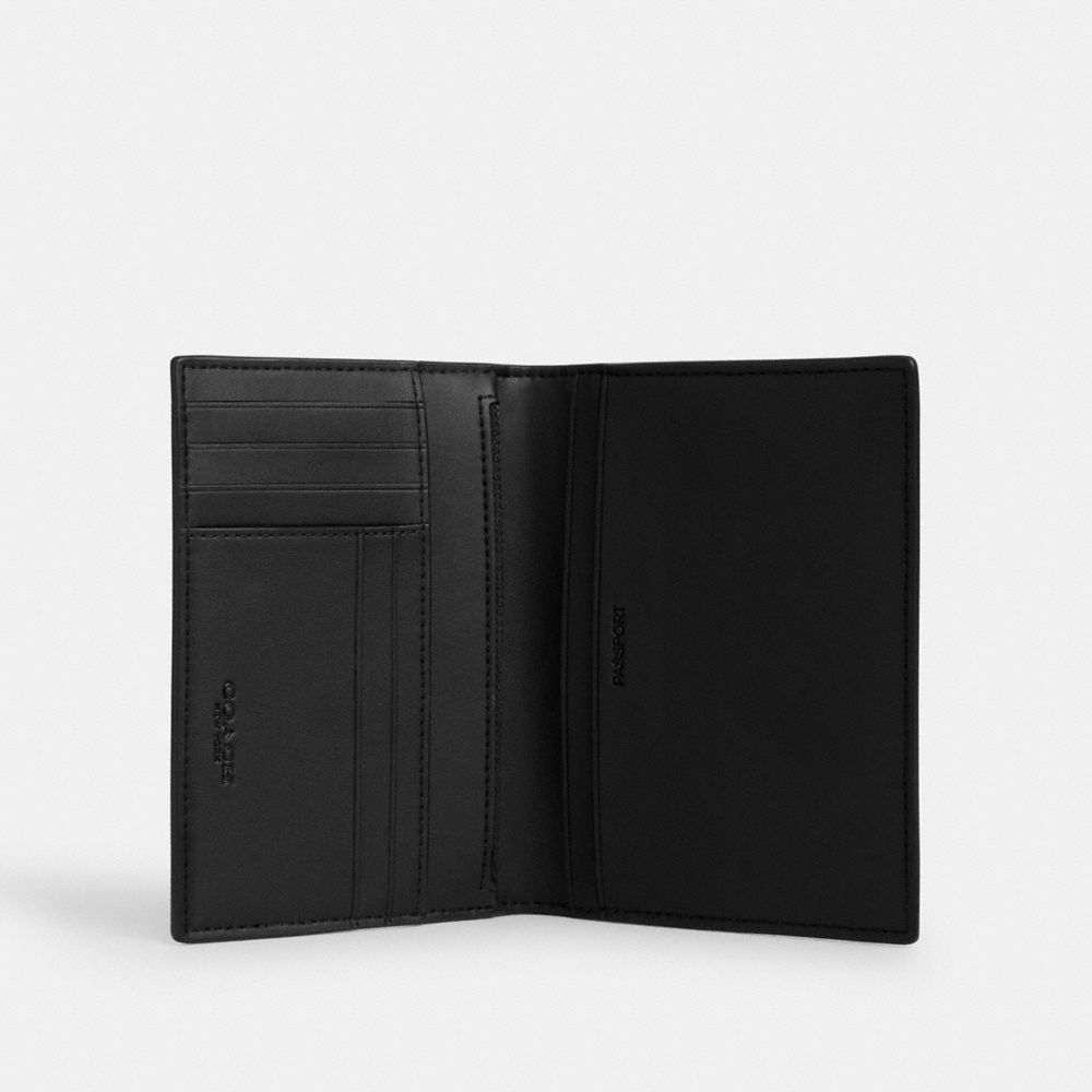 Coach Passport Card Case In Signature Canvas Gunmetal Tan Black