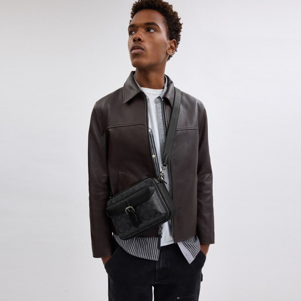 Coach Warner Crossbody Bag In Signature Canvas Gunmetal Charcoal Black