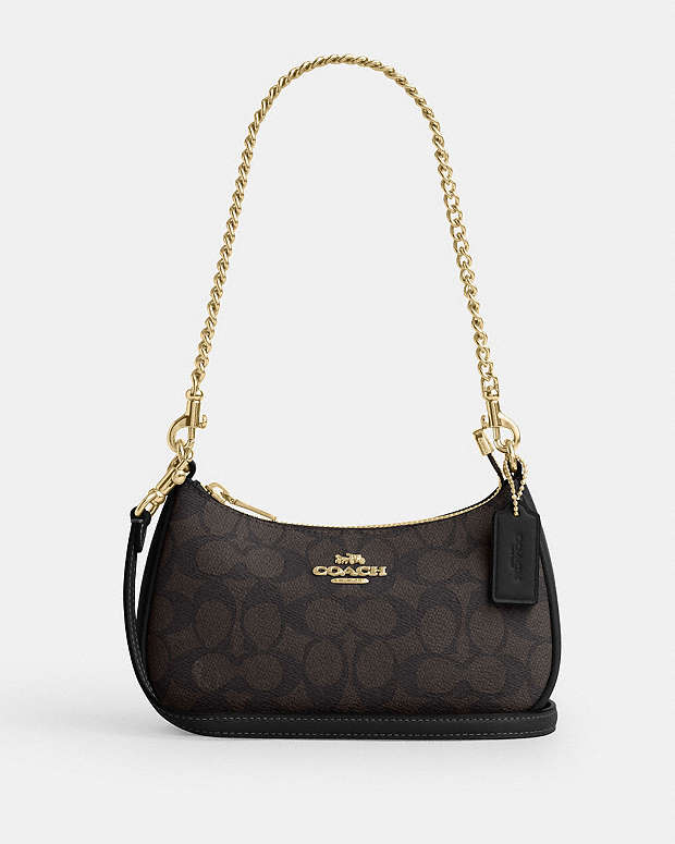 Coach Teri Mini Crossbody Bag In Signature Canvas Signature  Canvas-Gold-Walnut-Black Signature Canvas-Gold-Walnut-Black