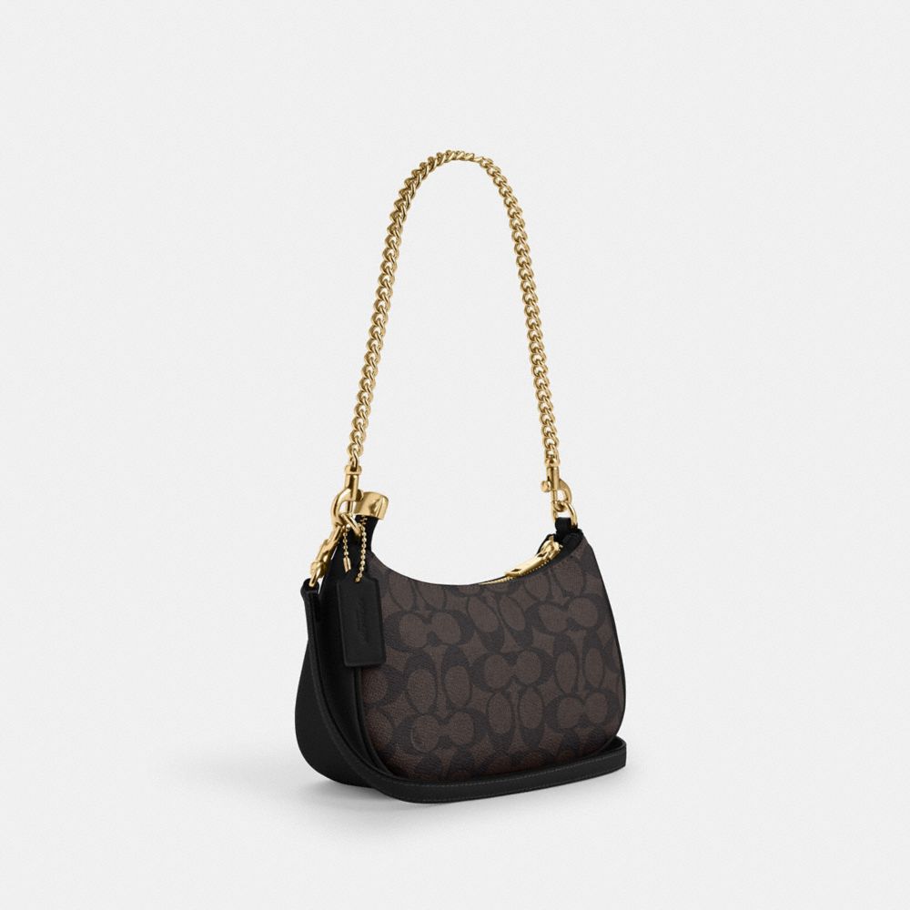 Coach Teri Mini Crossbody Bag In Signature Canvas Gold Walnut Black