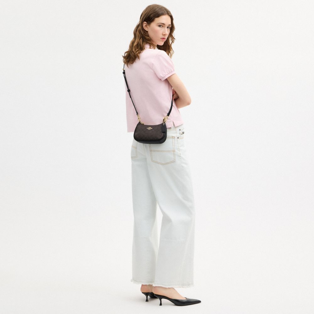 Coach Teri Mini Crossbody Bag In Signature Canvas Gold Walnut Black
