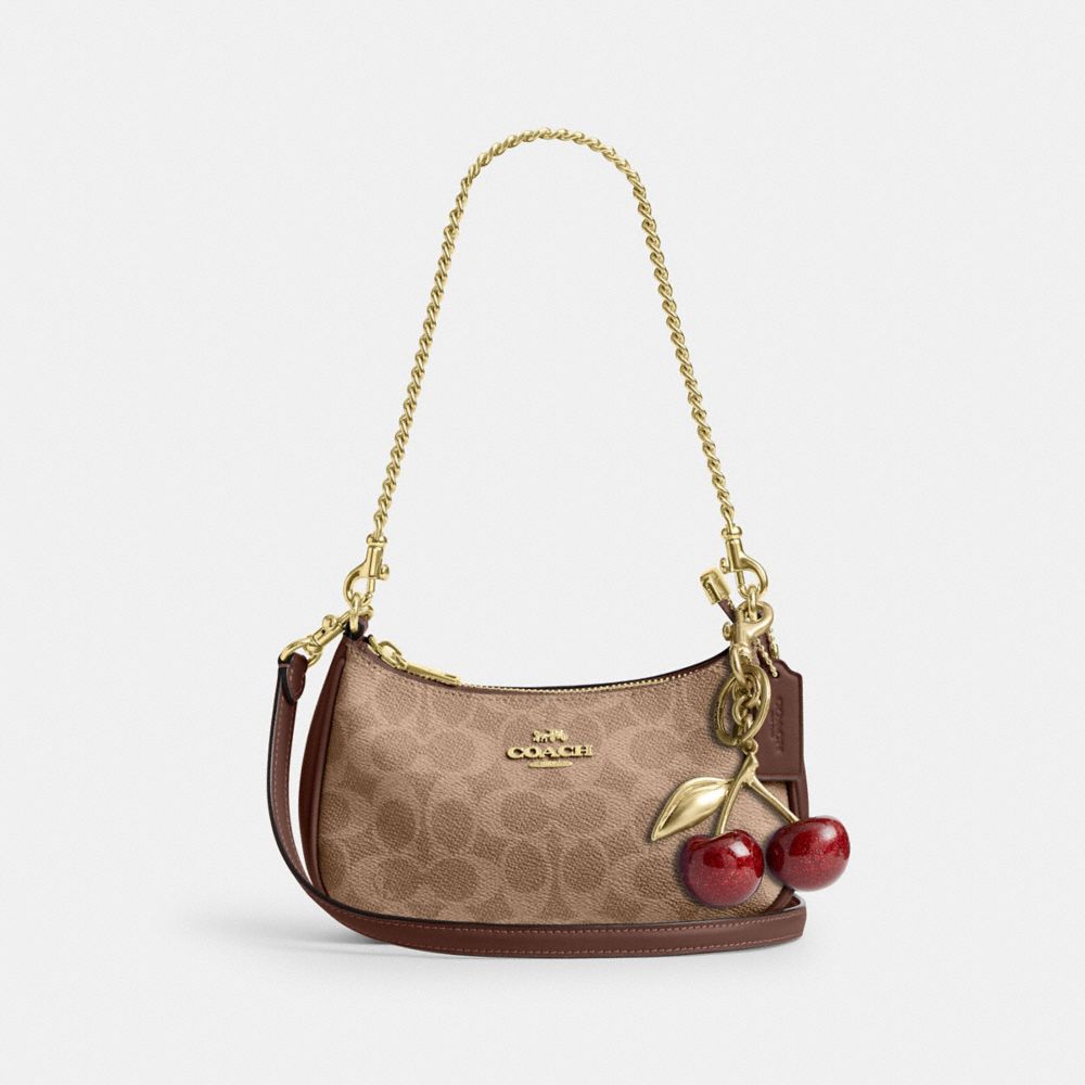 Coach Teri Mini Crossbody Bag In Signature Canvas Gold Tan Brown