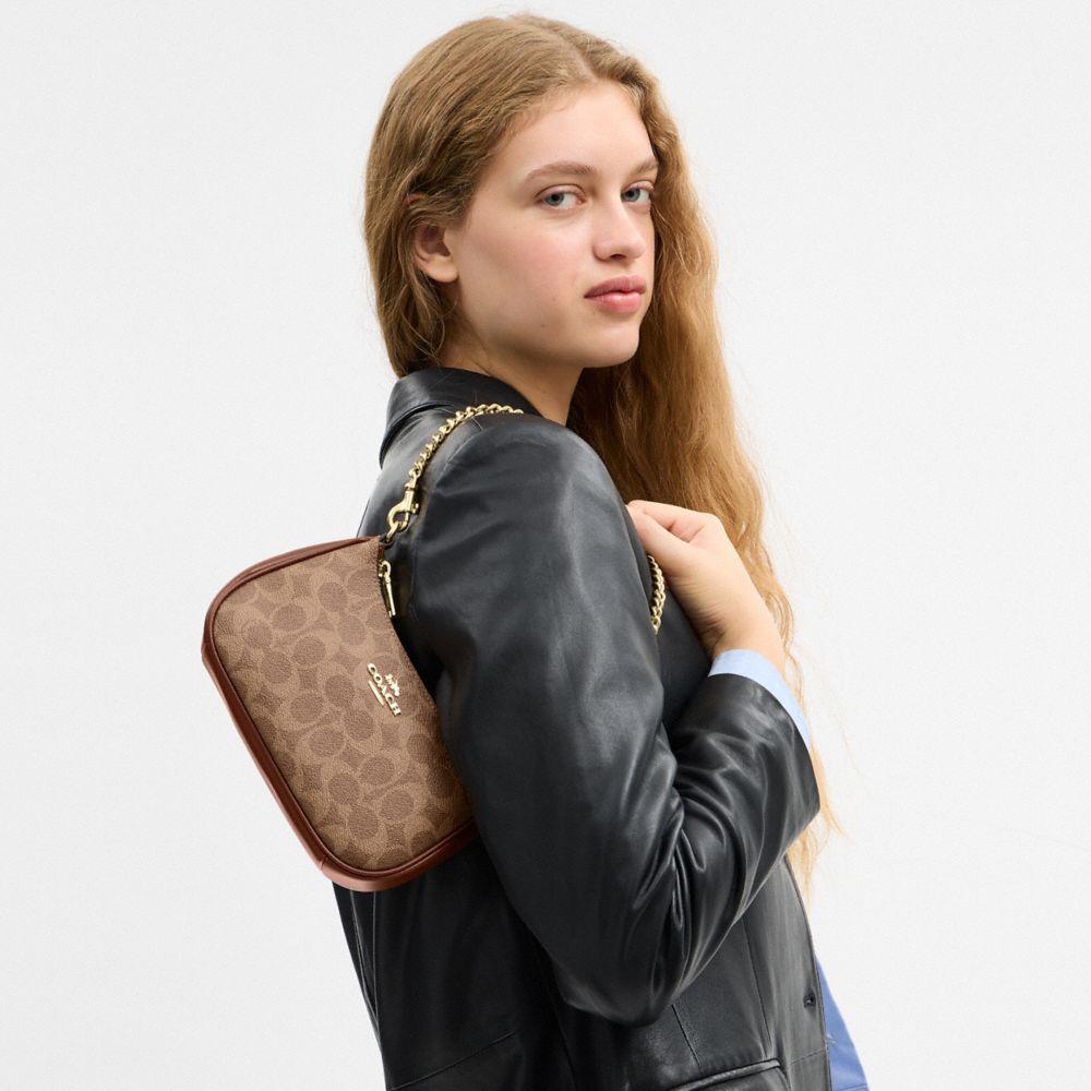 Coach Teri Mini Crossbody Bag In Signature Canvas Gold Tan Brown