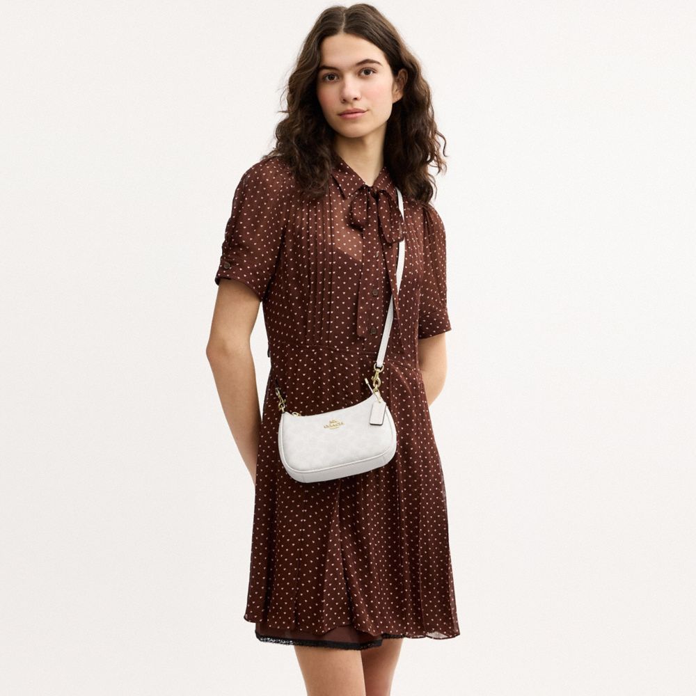 Coach Teri Mini Crossbody Bag In Signature Canvas Gold White Chalk